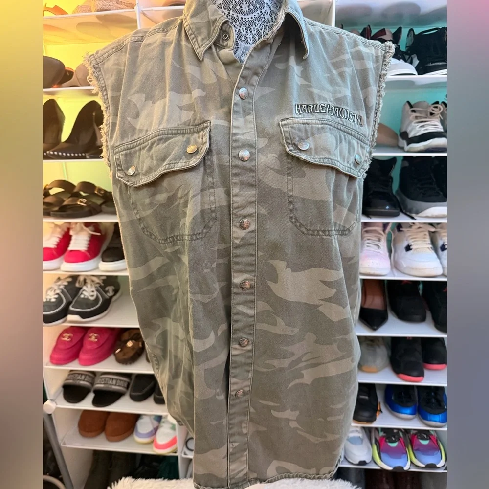 Harley-Davidson Olive Camo unisex Sleeveless Shirt size Medium - Picture 2 of 8